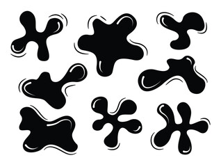 Vector set of simple ink blots of different shapes and sizes. Paint stains isolated on white background. Design elements
