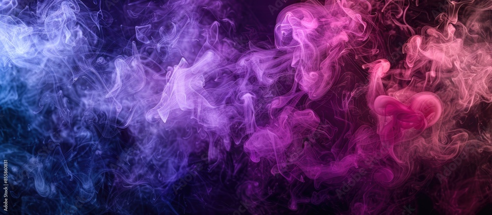 Poster thickpink and purple smoke on a black isolated background. background from the smoke of vape. with c