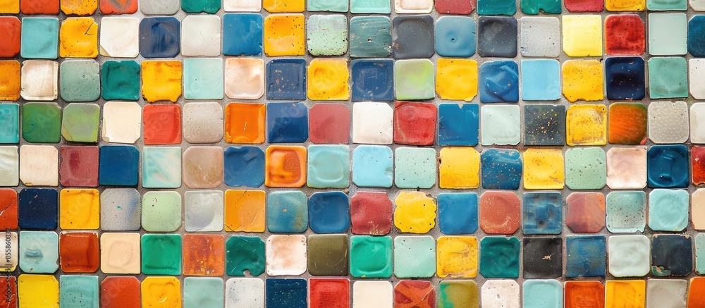 Poster small colorful ceramic tiles background. with copy space image. Place for adding text or design