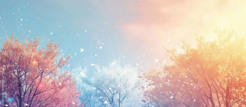Aufkleber trees spring pastel background  Sky  Isolated  Nature. with copy space image. Place for adding text or design
