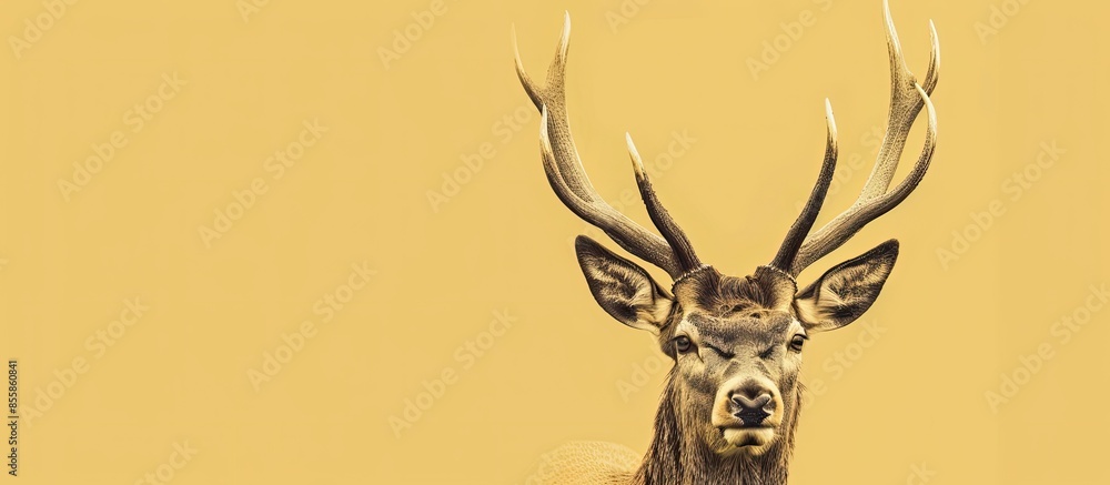Poster Deer Head Shots. pastel background  Summer  Isolated. with copy space image. Place for adding text or design