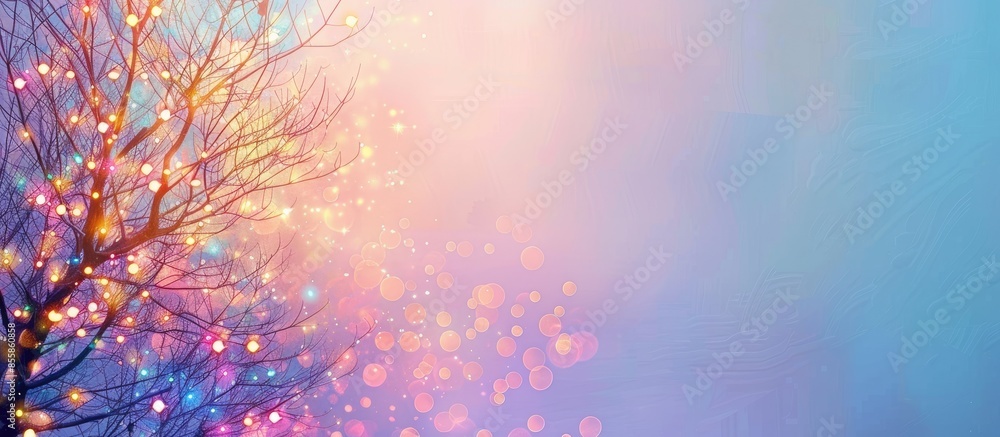 Poster tree decorated with colorful lights on festivals on pastel background, technique used in reversing t