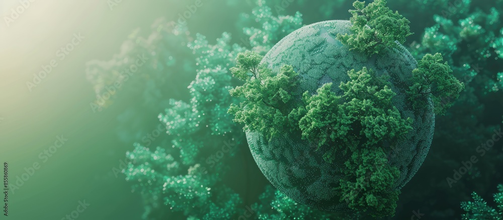Poster Green world ball covered in trees. Copy space image. Place for adding text or design