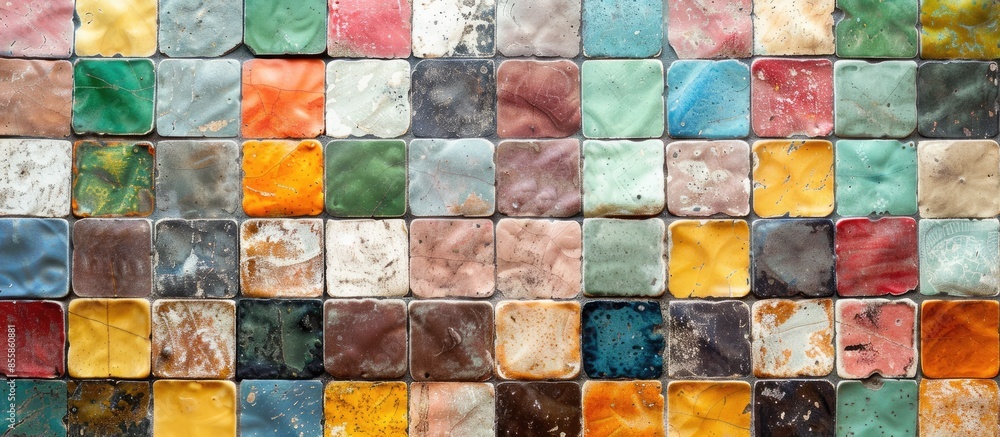 Poster small colorful ceramic tiles background. with copy space image. Place for adding text or design