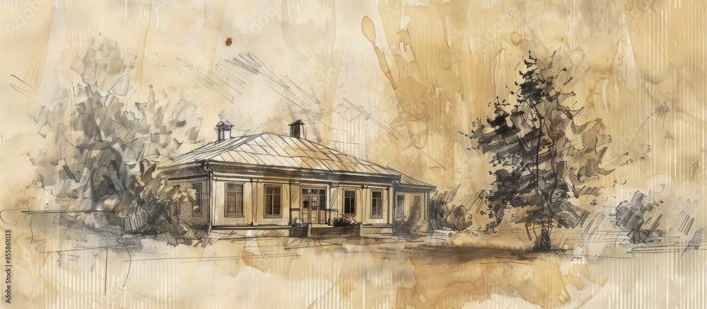 Poster house exterior sketch. with copy space image. place for adding text or design