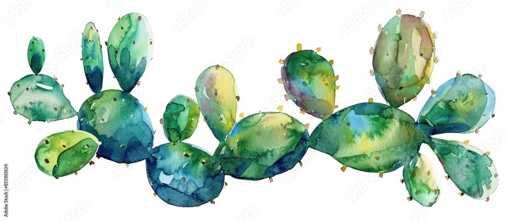 Poster watercolor hand painted cactus plant. isolated on a white background. hand painted cactus plant. ske