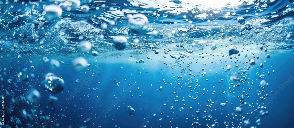 Poster fresh water with bubbles. Copy space image. Place for adding text or design