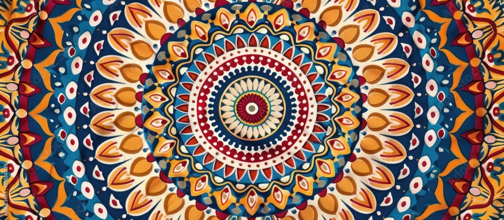 Poster beautiful round ornament with knitted mandala pattern. print for carpet, rug, doily, napkin. with co