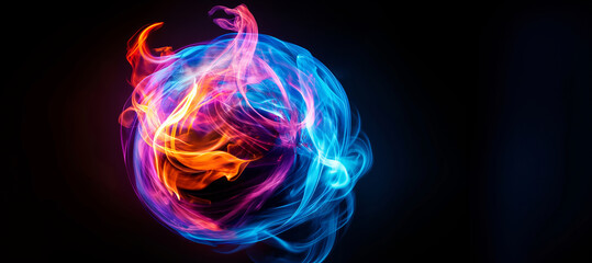 A colorful, glowing orb of fire and smoke. The fire is orange and blue, and the smoke is blue