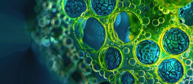 A photomicrograph of a plant protoplast cell isolated for use in a recent cutting-edge biotechnology CRISPR technology experiment. Copy space image. Place for adding text or design