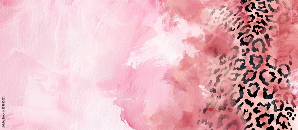Poster abstract watercolor leopard pattern pink background. Copy space image. Place for adding text or design