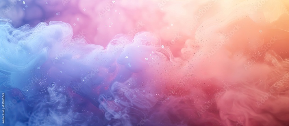 Poster Smoke colorful clouds and shiny glitter bursts. Abstract outer space fairy tale background. Copy space image. Place for adding text or design