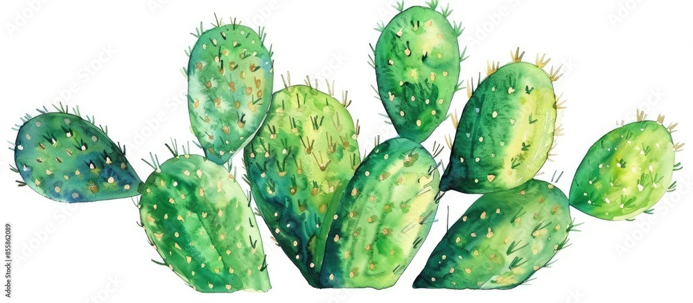 Poster watercolor hand painted cactus plant. isolated on a white background. hand painted cactus plant. ske
