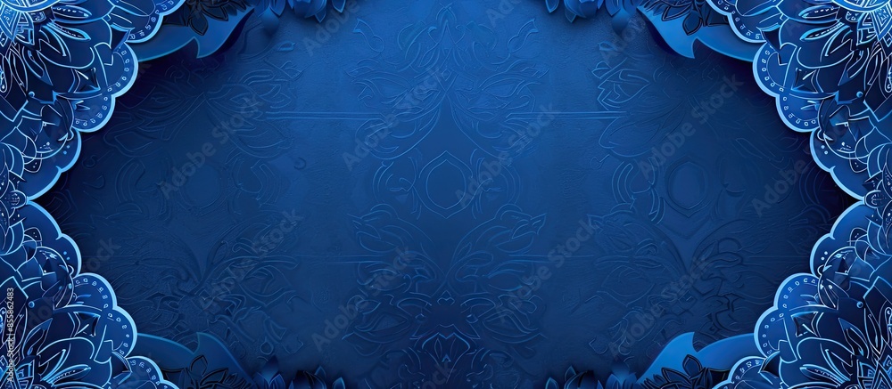 Aufkleber Eid Mubarak White and Blue Luxury Islamic Background with Decorative Ornament Pattern. Copy space image. Place for adding text or design