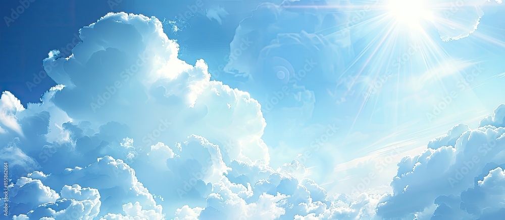 Poster bright blue sky with cloud. banner. with copy space image. Place for adding text or design