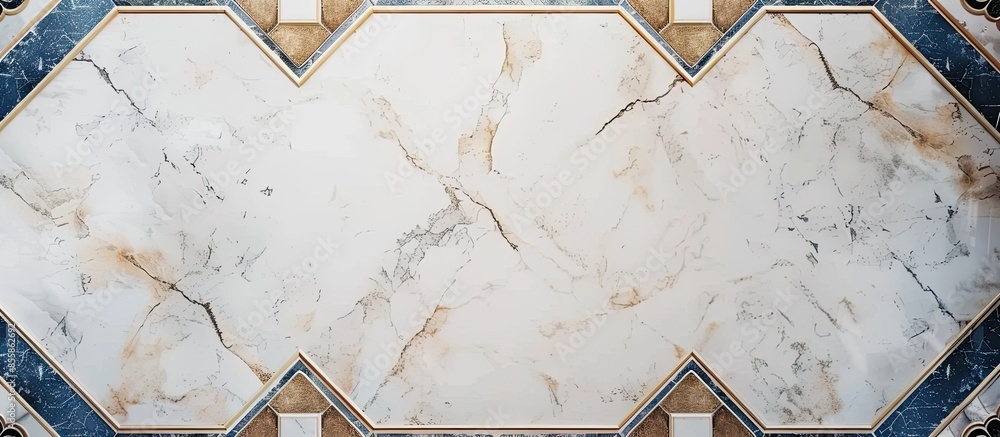 Aufkleber white stone marble floor with decorative blue border and brown tiles. with copy space image. place f