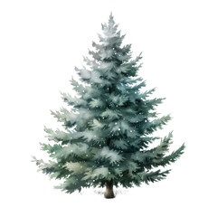 Christmas watercolor tree with snow isolated on transparent background PNG