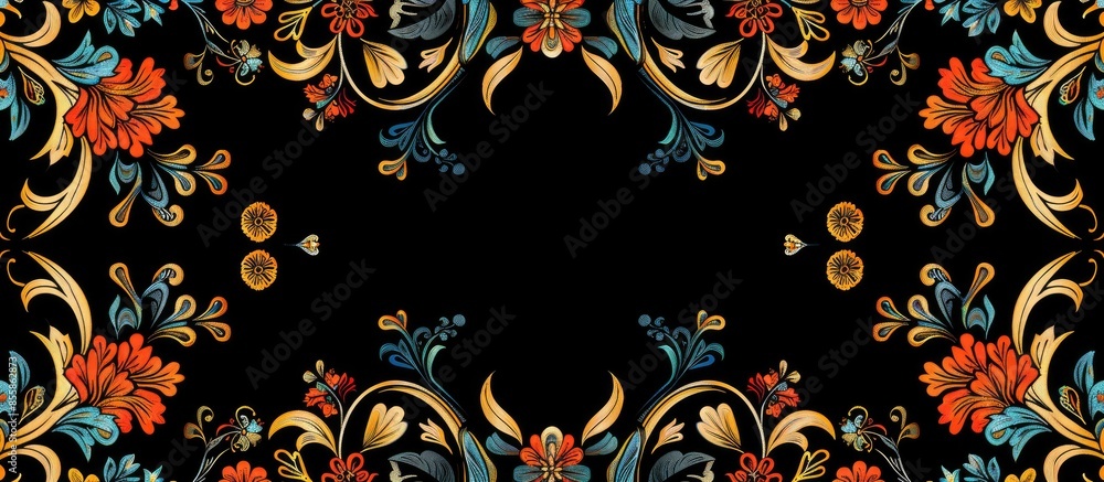 Poster coloured border and frame on black background. this pattern can be used for design packaging and tex