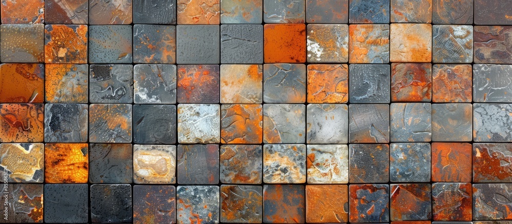 Poster surface of brown orange gray tiles. with copy space image. Place for adding text or design