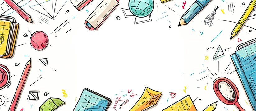 Cartoon maths elements background, education logo. Copy space image. Place for adding text or design