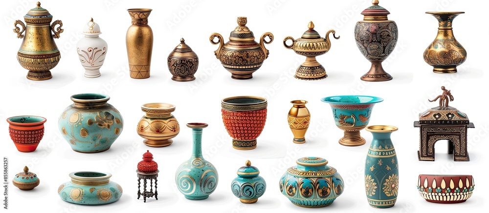 Aufkleber Collection of traditional Indian interior objects isolated on white. with copy space image. Place for adding text or design
