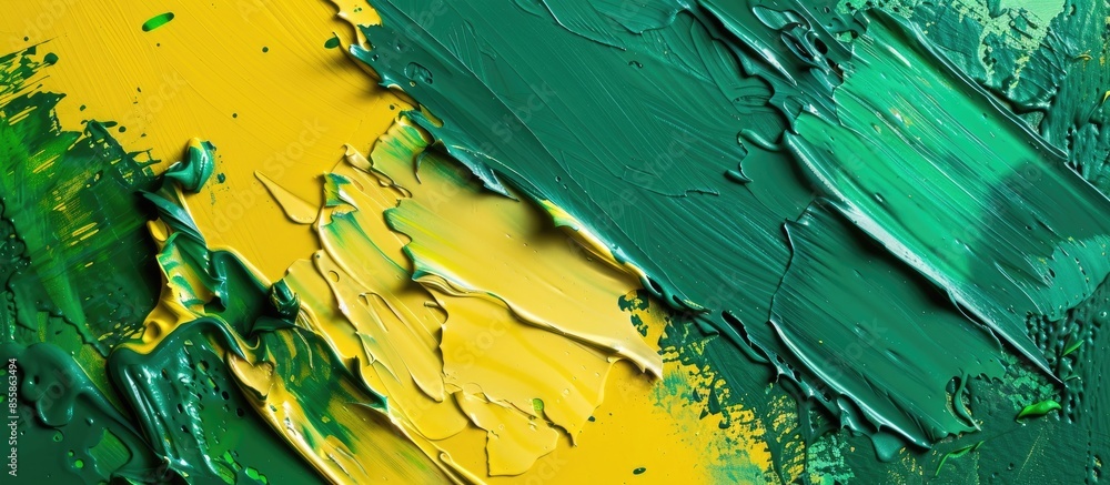 Wall mural yellow and green paint macro. with copy space image. Place for adding text or design - Wall murals