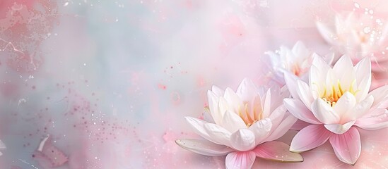 White and Pink Water Lilies pastel background  Flower. with copy space image. Place for adding text or design
