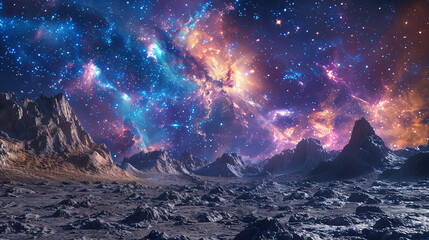 Otherworldly Alien Landscape with Vibrant Gases and Nebulae for Copy Space