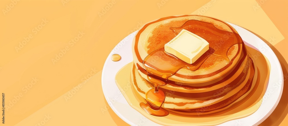 Aufkleber Pancakes with butter and syrup pastel background Isolated. with copy space image. Place for adding text or design