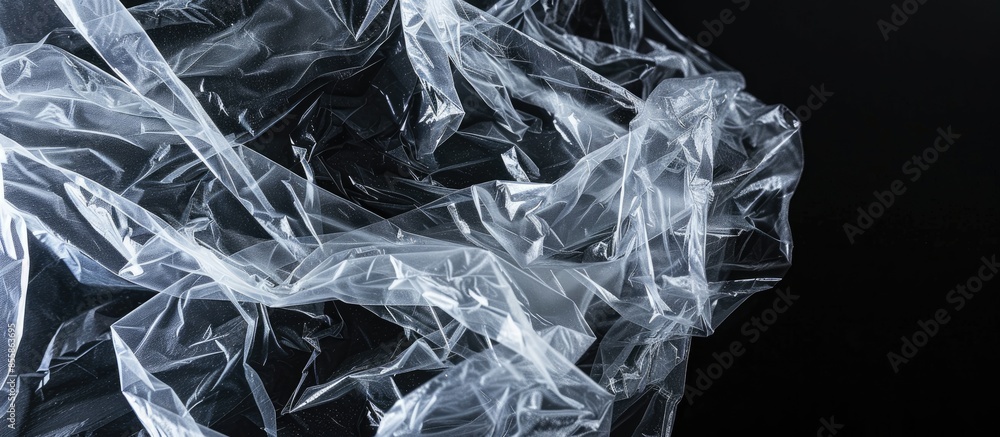 Aufkleber transparent plastic bag wrap overlay texture on black background. with copy space image. Place for adding text or design