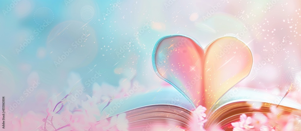 Poster book create to shape of heart blurry background pastel background. with copy space image. Place for adding text or design