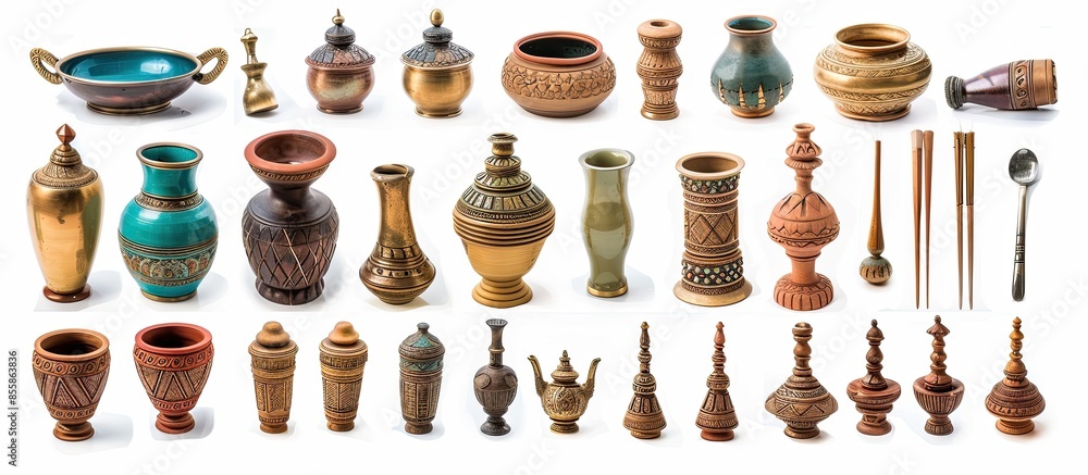 Aufkleber Collection of traditional Indian interior objects isolated on white. with copy space image. Place for adding text or design