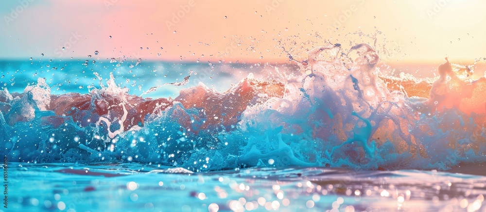 Fototapete spray from a wave at the beach pastel background . with copy space image. place for adding text or d