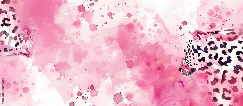 Poster abstract watercolor leopard pattern pink background. Copy space image. Place for adding text or design