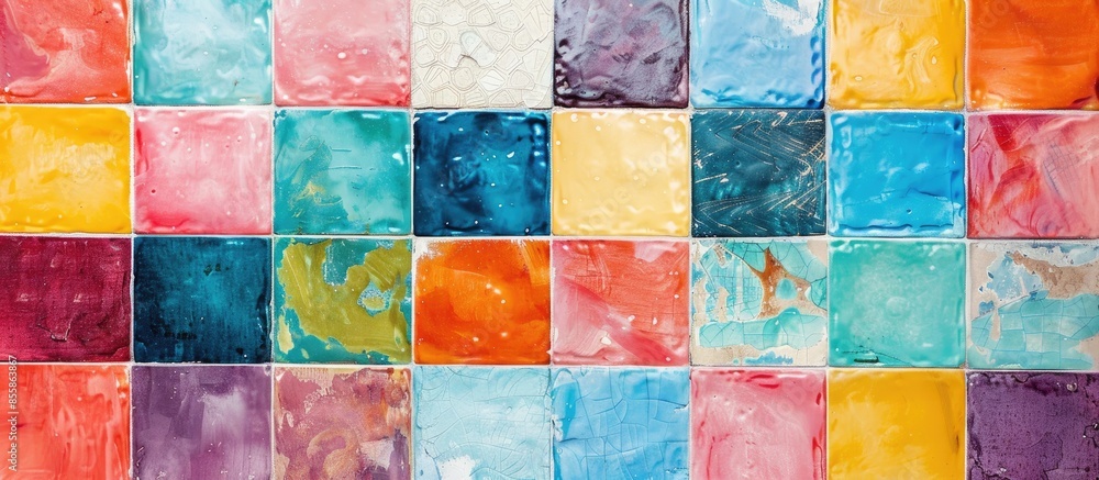 Poster colorful digital wall tiles design for bathroom. with copy space image. place for adding text or des
