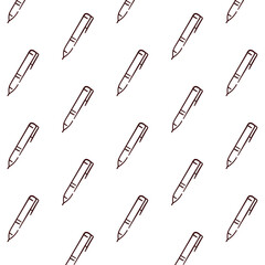 Pen seamless pattern in simple doodle style. Hand drawn wallpaper design for school. Vector illustration on a white background.
