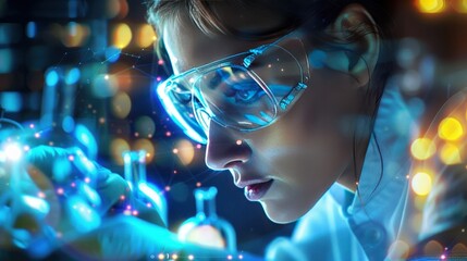 Fototapeta premium A beautiful scientist researching a cure for a disease wide angle lens