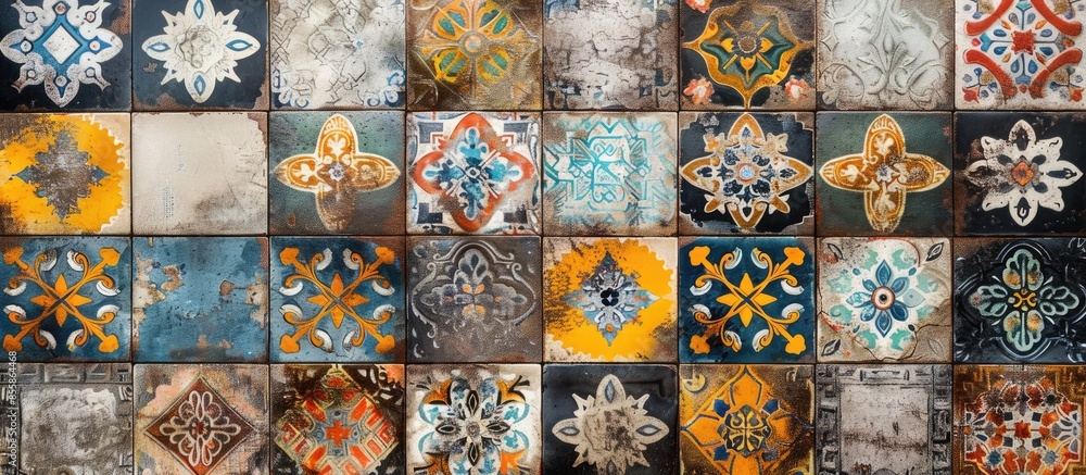 Aufkleber Colorful texture wall and floor decorative tiles design pattern texture background,. with copy space image. Place for adding text or design