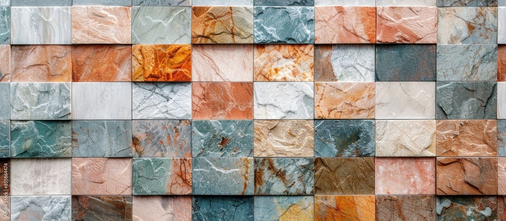 Poster Colorful elevation marble wall and floor decorative tiles design pattern texture background,. with copy space image. Place for adding text or design