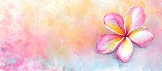 Obraz premium Watercolor bright Plumeria isolated on a pastel background. with copy space image. Place for adding text or design