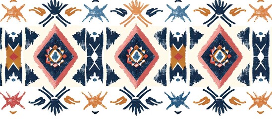 Ikat geometric folklore ornament, Tribal ethnic texture. Seamless striped pattern in Aztec style, Figure tribal embroidery, Scandinavian, Ikat pattern. with copy space image