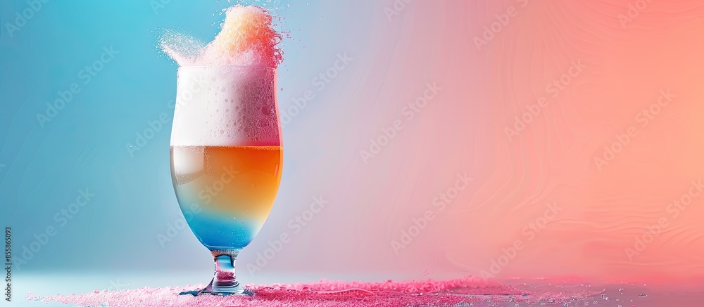 Fototapete colored drink with foam isolated on pastel background. with copy space image. place for adding text 