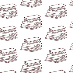 Stack of books line art style seamless pattern. Study, school symbol design. Vector illustration on a white background.