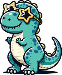 Cute T-rex Dinosaur Wraring Sunglass Vector 
Illustration