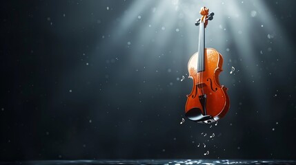 Fototapeta premium Floating violin with musical notes