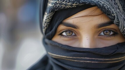 Fototapeta premium An hijab woman wide angle lens