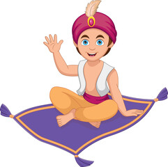 Cartoon aladdin travelling on flying carpet