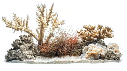 Beautiful corals growing on rocks are creating underwater landscape