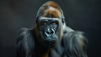 Obraz premium portrait of an adult male gorilla looking at the camera, close-up of the monkey's head, gorilla's stern eyes