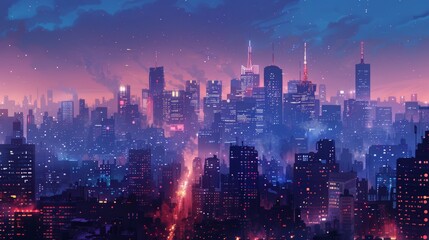 Obraz premium Digital Art Cityscape at Twilight with Neon Lights